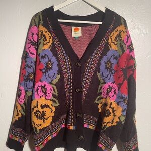 FARM Rio Multicolor Floral V-Neck Sweater